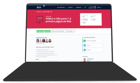 notebook com a tela do curso